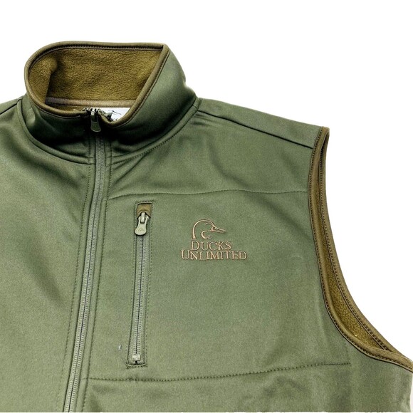 Ducks Unlimited Logo Vest Sleeveless Fleece Lined Green L Mens Zip Pockets Cabin - Picture 5 of 13